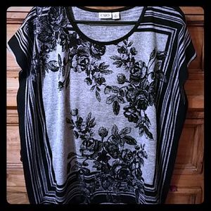 Black and gray floral top